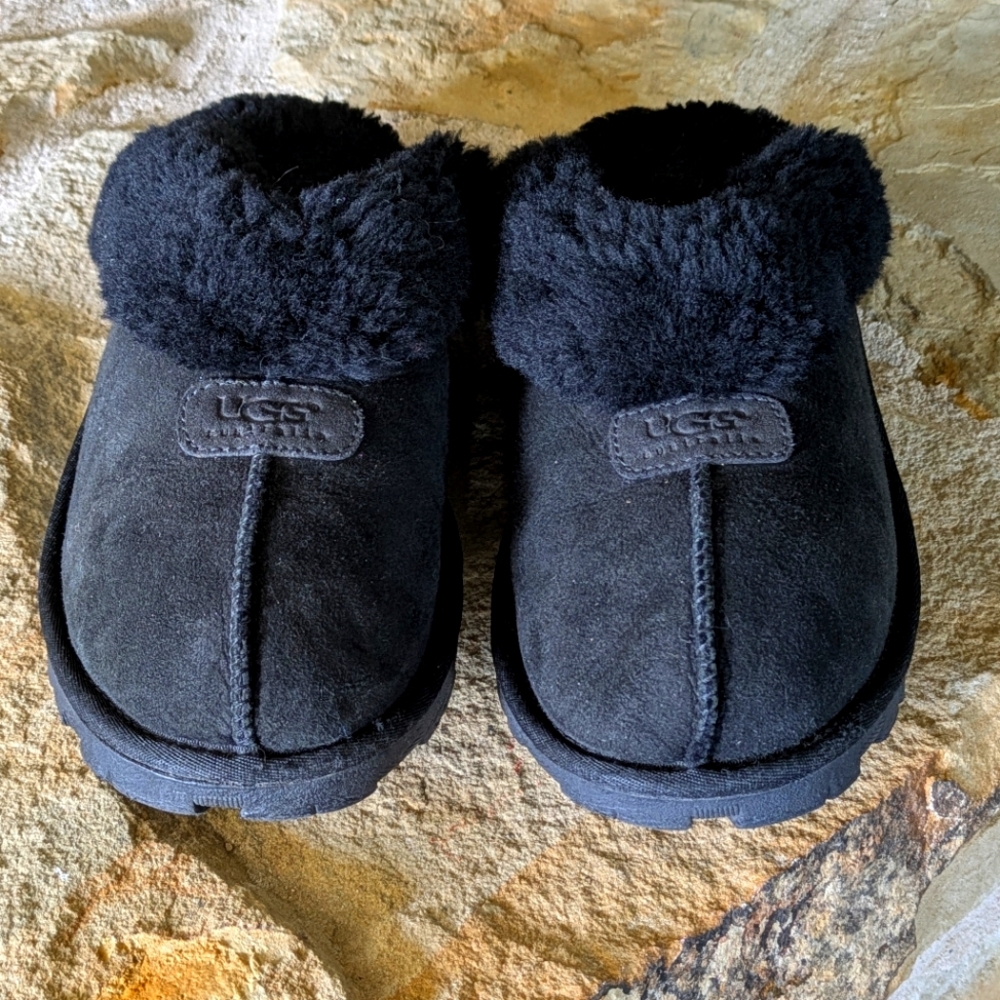 UGG Coquette Black Slippers with Plush Lining